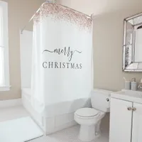 Modern Rose Gold Glitter White Merry Christmas Shower Curtain