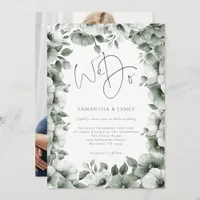 Sage Florals Border We Do Script Photo Wedding Invitation