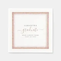 Rose Gold Glitter Frame Name Graduation Party Napkins