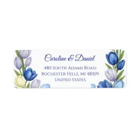 Elegant Watercolor Tulip Wreath Wedding Blue Ivory Label