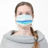 Beachy Watercolor Ocean and Sandy Shore Adult Cloth Face Mask