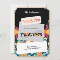 Thank You Teacher Modern Colorful Custom Card