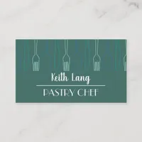 Modern Teal Cutlery Design Professional Chef Business Card