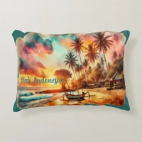 Watercolor Sketch Bali Indonesia Tropical | Accent Pillow