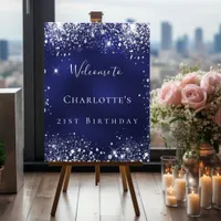 Birthday blue silver glitter dust welcome foam board