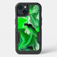 Green and Black Digital Fluid Art Pour Painting   iPhone 13 Case