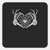 Skeleton Hand Heart Spiderweb Halloween Cobweb Square Sticker