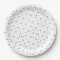 Winter snowflakes and dots pattern paper plates