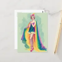 Flapper Woman in a Rainbow Cape Postcard