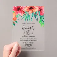 Tropical Hibiscus Hawaiian Beach Wedding Acrylic Invitations