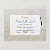 Beachy Sand Dollar Themed Wedding Save the Date Announcement Postcard