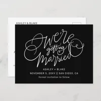 Black Simple Handwritten Calligraphy Save the Date Announcement Postcard