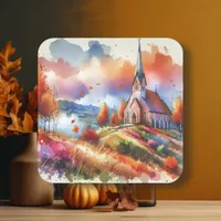 Watercolor Church on a Fall Day Square Sticker