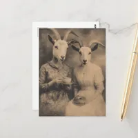The Goat Women Tea and Bagel Retro Sepia Postcard