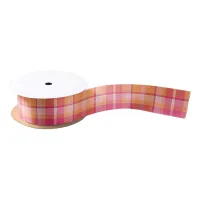 Tartan Pattern Orange and Pink ID210 Satin Ribbon