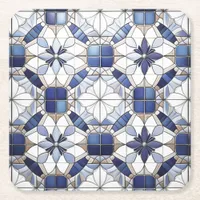 Mosaic Moroccan Tile Pattern#2 Blue White ID1078 Square Paper Coaster