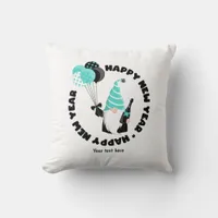 Teal and Black Gnome Celebrating New Year Throw Pillow