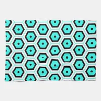 Turquoise Black White Honeycomb Geometric Pattern Kitchen Towel