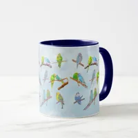 Lots of colorful parakeets - cute little birds  mug