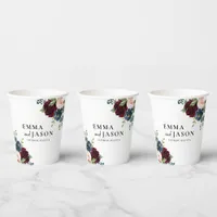 Boho Floral Burgundy Wedding Paper Cups