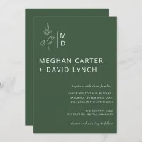 Rustic Green Botanical Monogram Wedding Invitation