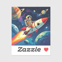 A Comic Book style Boy on a Rocket in Space Sticker