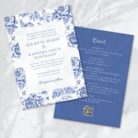 Blue Porcelain Toile Floral All in One Wedding Invitation