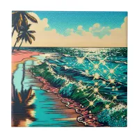 Beautiful Comic Pop Art Style Beach Scene Ceramic Tile