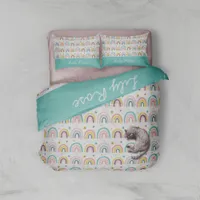 Cute Rainbow Teal Kid's Personalized Duvet Cover