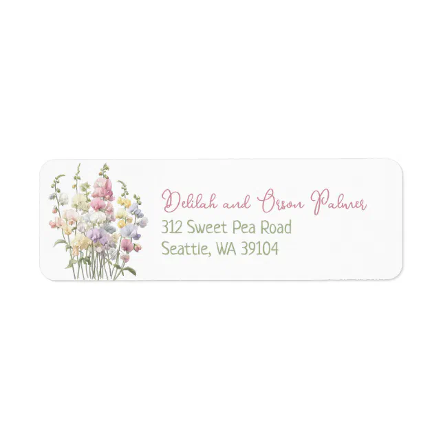 Pastel Whimsical Sweet Pea Flowers Return Address Label