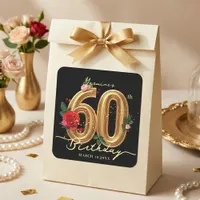 Glam Black Gold Red Rose Floral 60th Birthday Square Sticker
