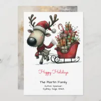 Cute Reindeer Pulling a Sleigh of Gifts Happy  Holiday Card