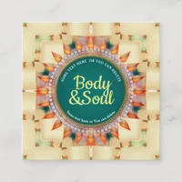 Teal and Yellow Geometric Mandala  Cute Square Square Business Card