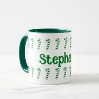 Mug - Green Candy Canes with Name