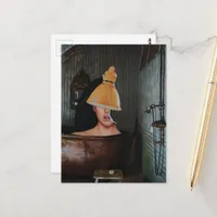 Surreal Beautiful woman in copper bathtub collage Postcard