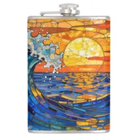 Oceanic Coastal Ocean Waves Sunset   Flask