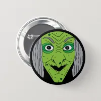 Evil Wicked Witch Face Kids Halloween Button