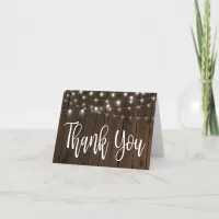 Rustic String Lights on Wood Thank You