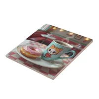 Cute Donut and Coffee at Retro Diner Ceramic Tile