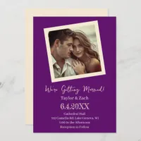 Vintage Purple & Cream Retro Photo Wedding Invitation