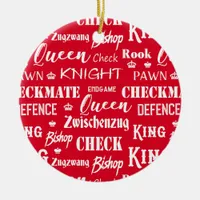 Christmas Chess Player Red and White Ceramic Ornament