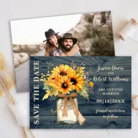 Rustic Sunflower Mason Jar Save the Date Card