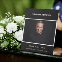 Funeral black white photo memorial reception pedestal sign