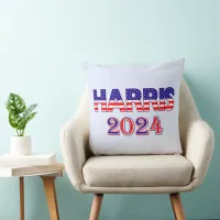 Harris 2024 President Democrat USA Flag Text Throw Pillow