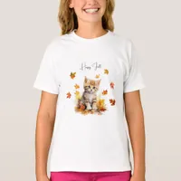 Cute Orange Tabby Kitten in Fall Leaves T-Shirt