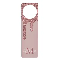 Rose Gold Sparkle Glitter Drips Monogram Door Hanger