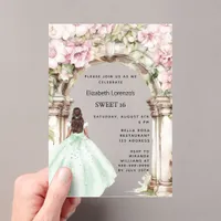 Green pink florals arch dress clear Sweet 16 Acrylic Invitations