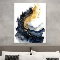 Gold and Navy Abstract Wave Wall Art Acrylic Photo Tile