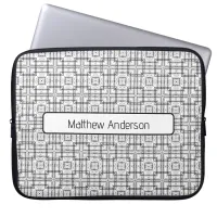 Black and White Geometric Squares Pattern Laptop Sleeve