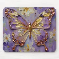 Beautiful Purple Butterfly and Flowers Mouse Pad